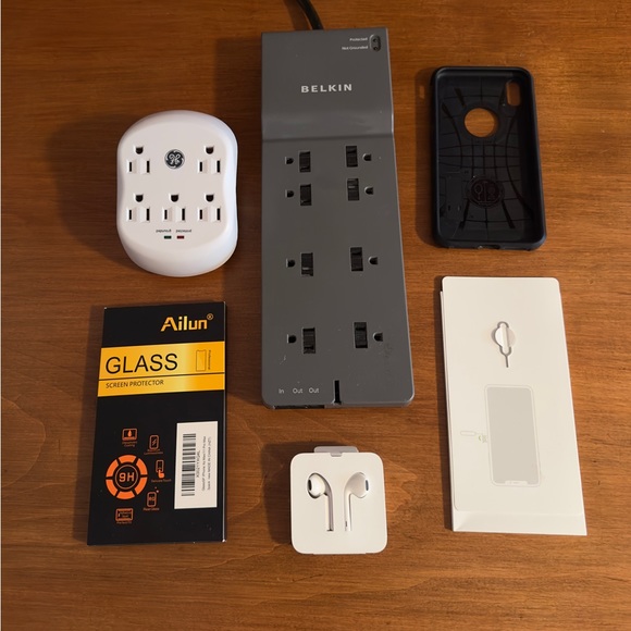 BELKIN POWER STRIP, GE WALL POWER, APPLE EARBUDS, iPHONE XS MAX CASE/PROTECTOR - Picture 7 of 7